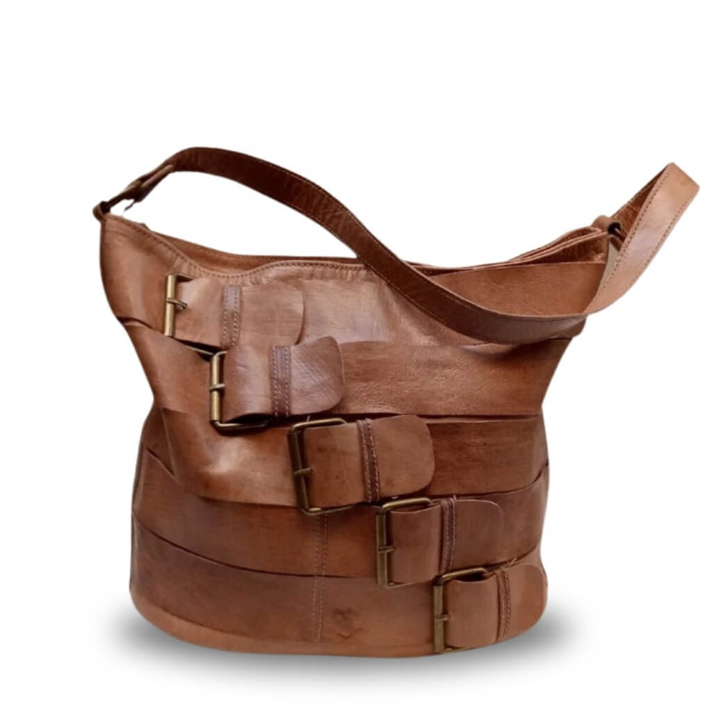Sahara Tan Leather Tote Bag – Multi-Strap Bucket Design image