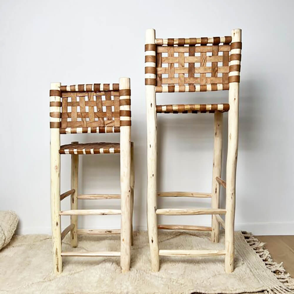 Handwoven Leather Bar Stool – Moroccan Cowhide Counter Chair image 5