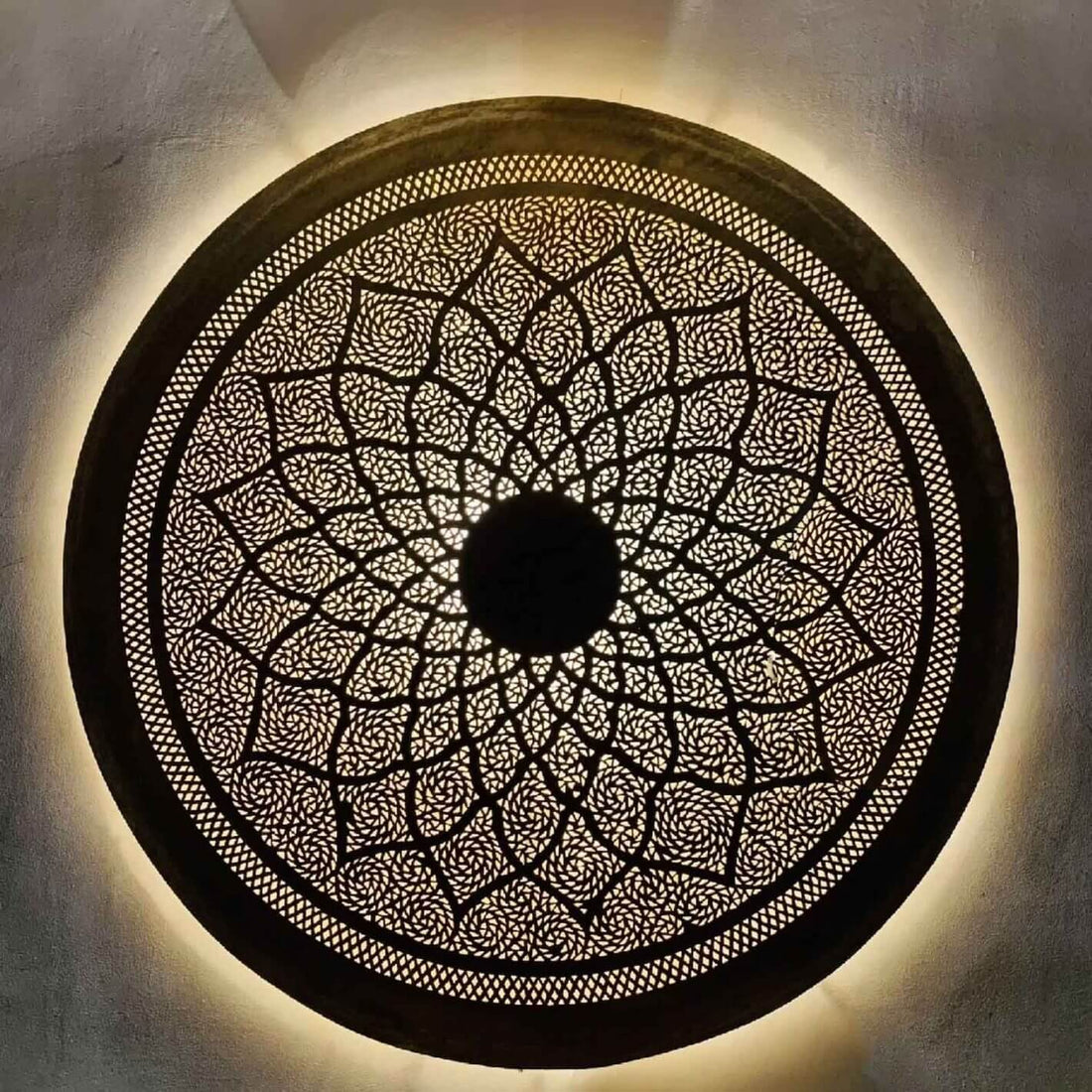 Hand-Engraved Round Brass Wall Light Shade in Gold – Pierced Metalwork image