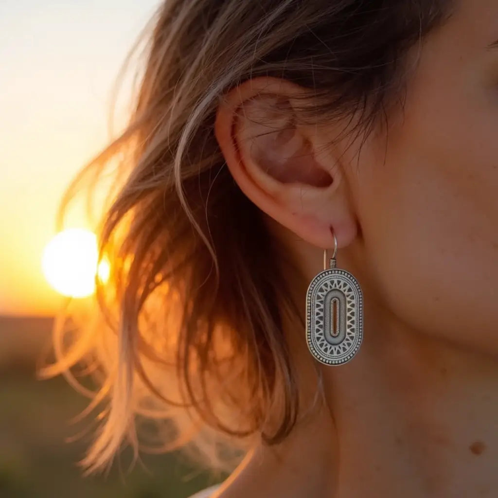 Silver Berber Oval Earrings – Traditional Drop Design image 4