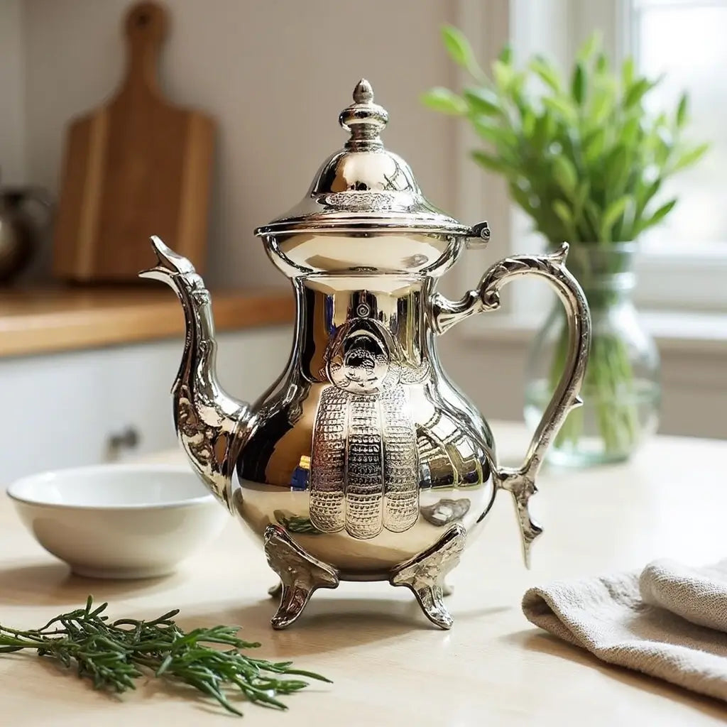 Silver Plated Teapot with Hamsa – Hand-Engraved Protective Design image 4