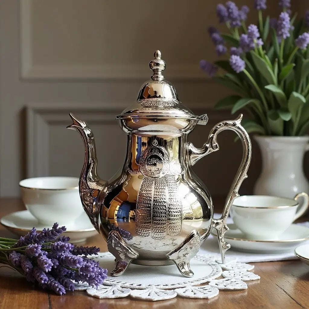 Silver Plated Teapot with Hamsa – Hand-Engraved Protective Design image