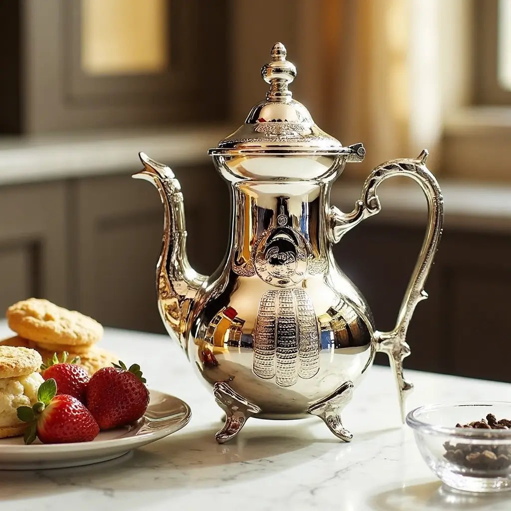 Silver Plated Teapot with Hamsa – Hand-Engraved Protective Design image 3