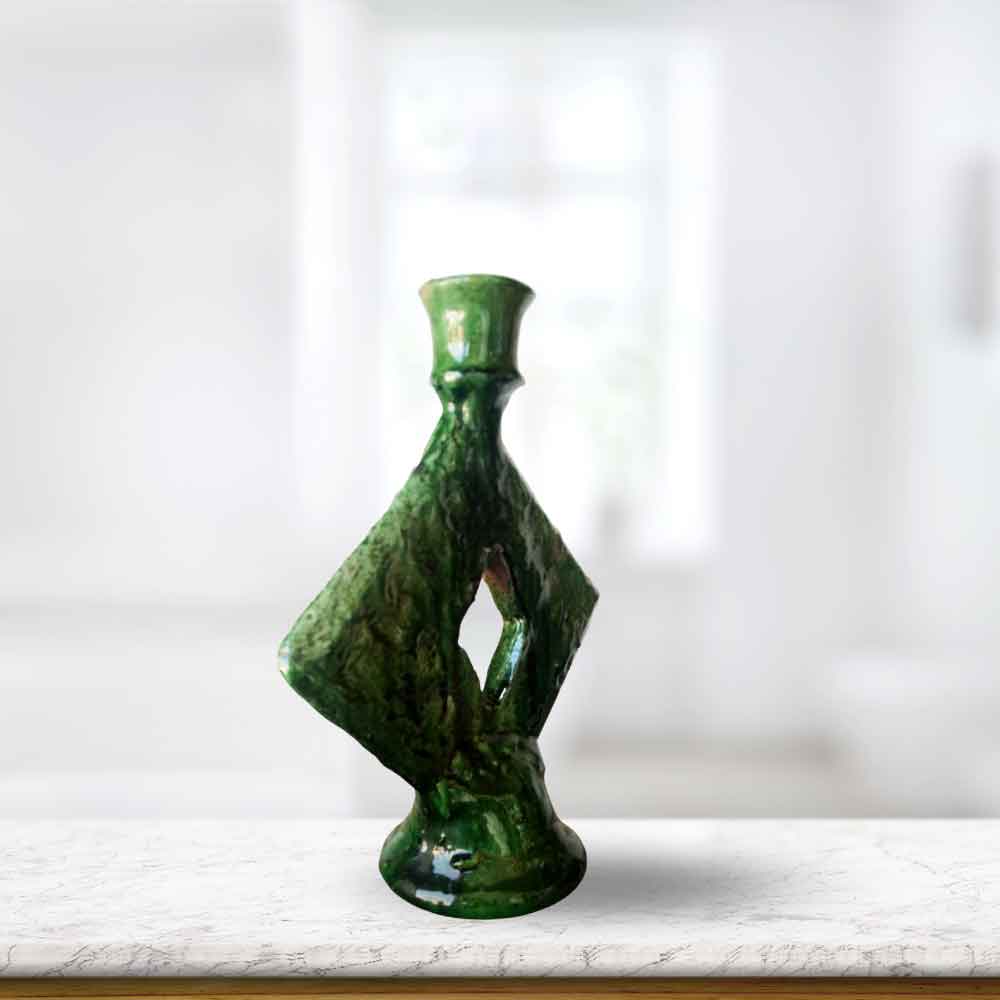 Tamegroute Green Ceramic Candle Holder 35cm – Diamond Cutout Design image 3