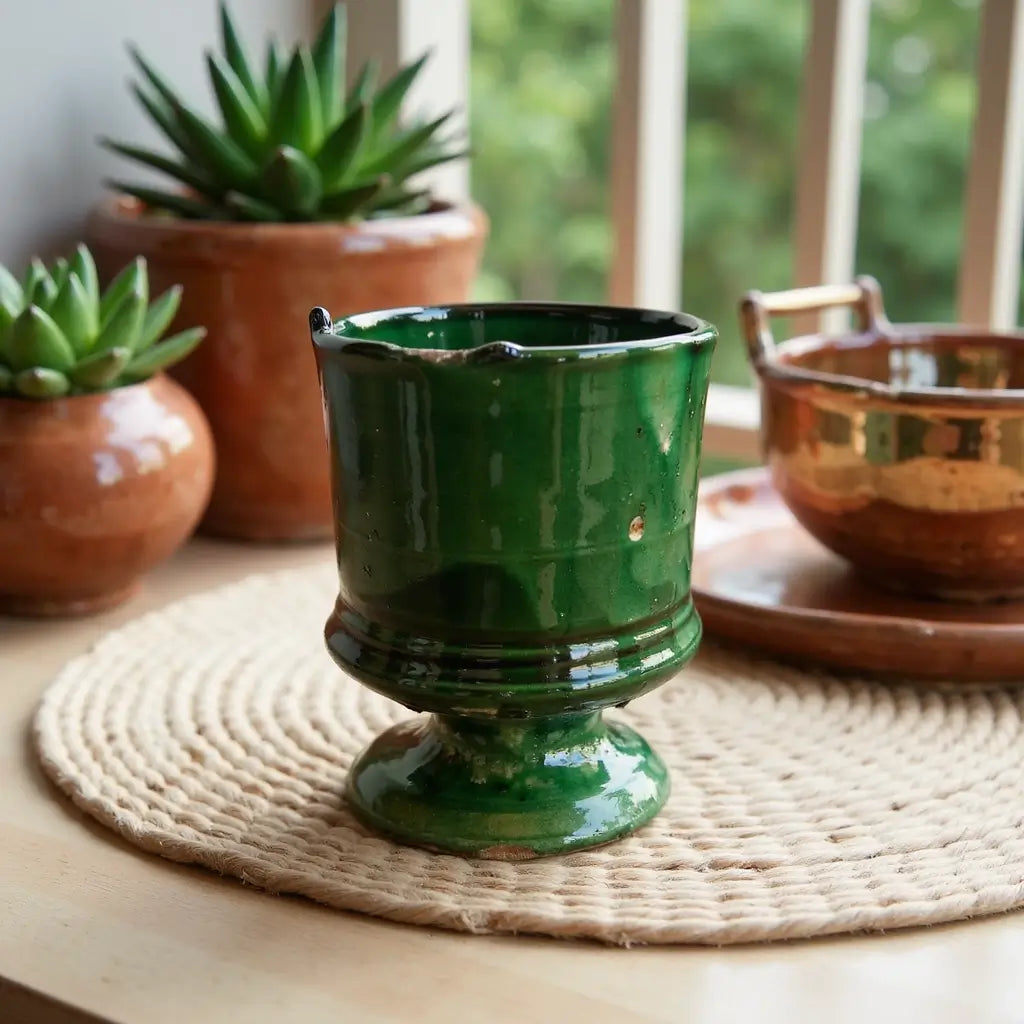 Set of 2 Tamegroute Pottery Mugs – Handcrafted Green Ceramic Drinkware image 2