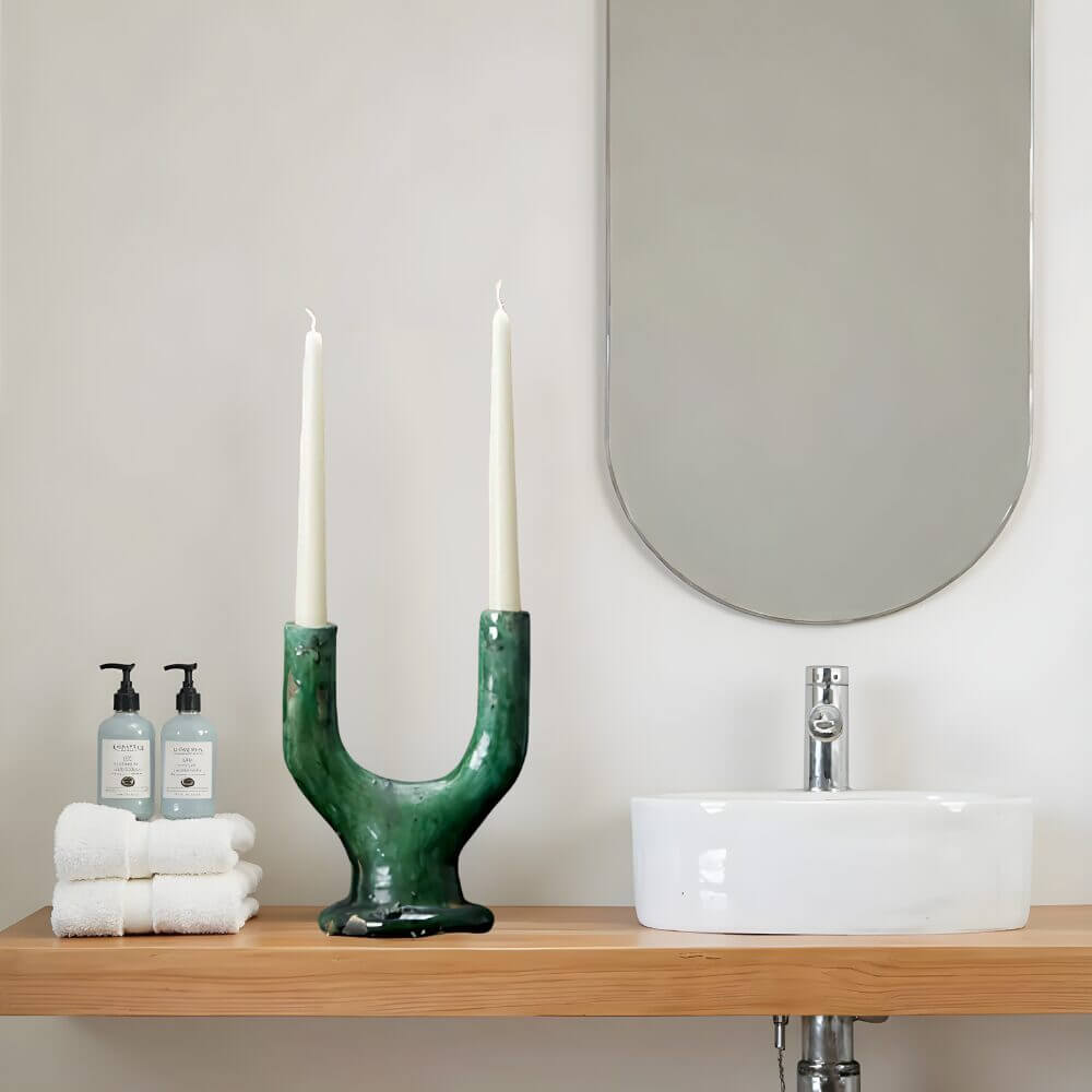 Handcrafted Twin Arc Candlestick Holder – Tamegroute Ceramic Collection image 6