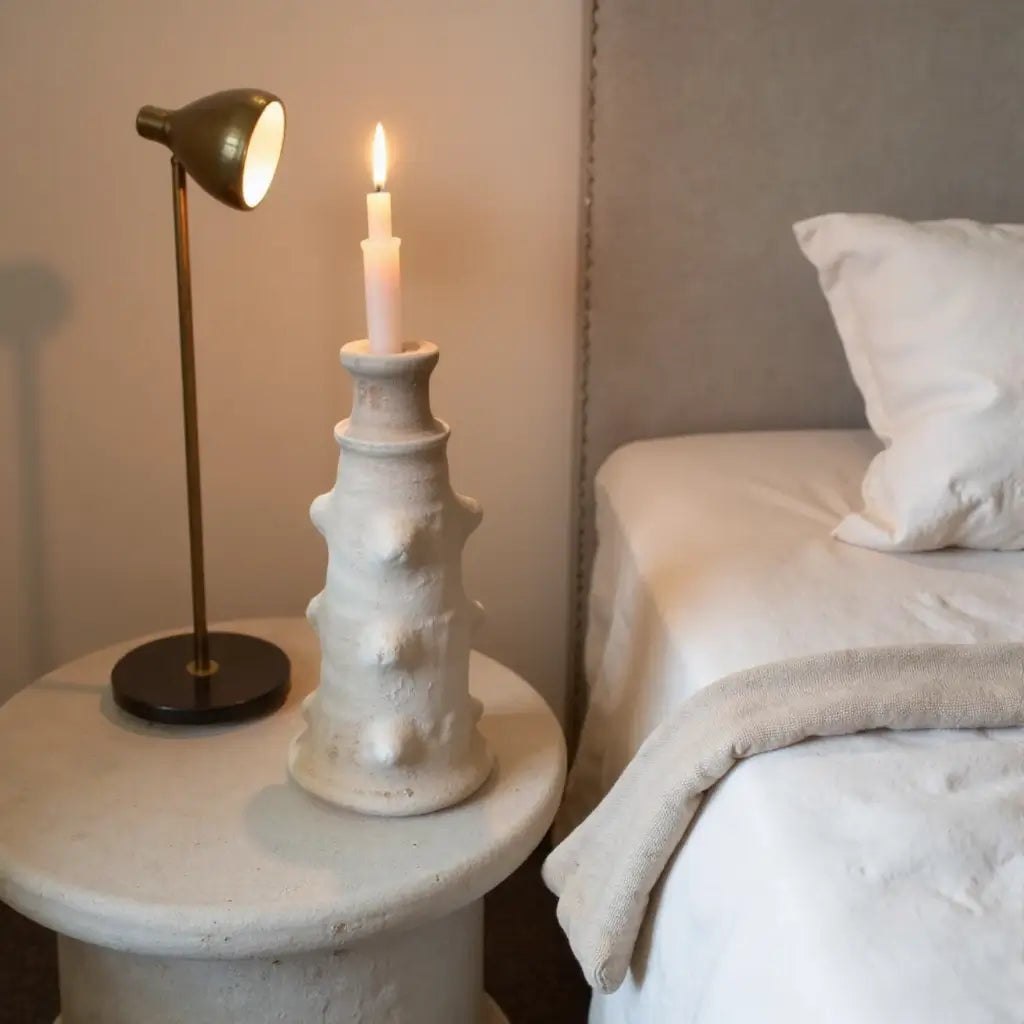 Handcrafted Tamegroute Pottery Candlestick – White Ceramic Tower Design 40cm image 5