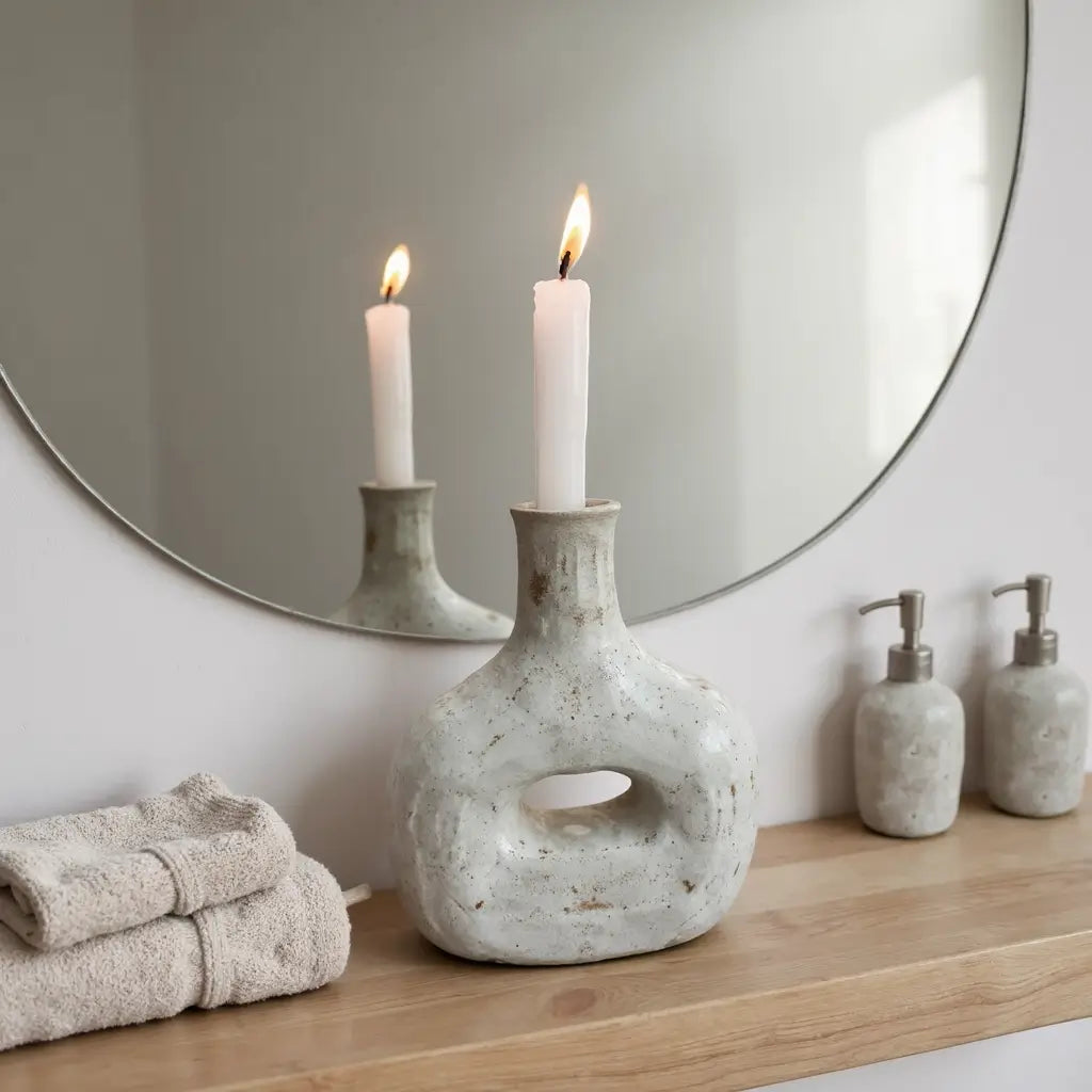 Tamegroute Ceramic Candle Holder Bottle 14″ – Handcrafted Gray Pottery image 11