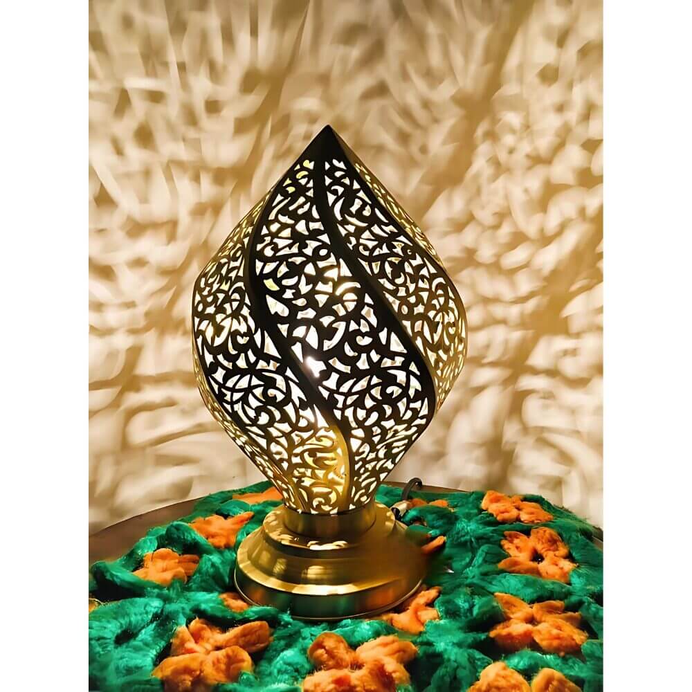 Brass Table Lamp 12.5″ – Hand-Engraved Teardrop Moroccan Design image 3