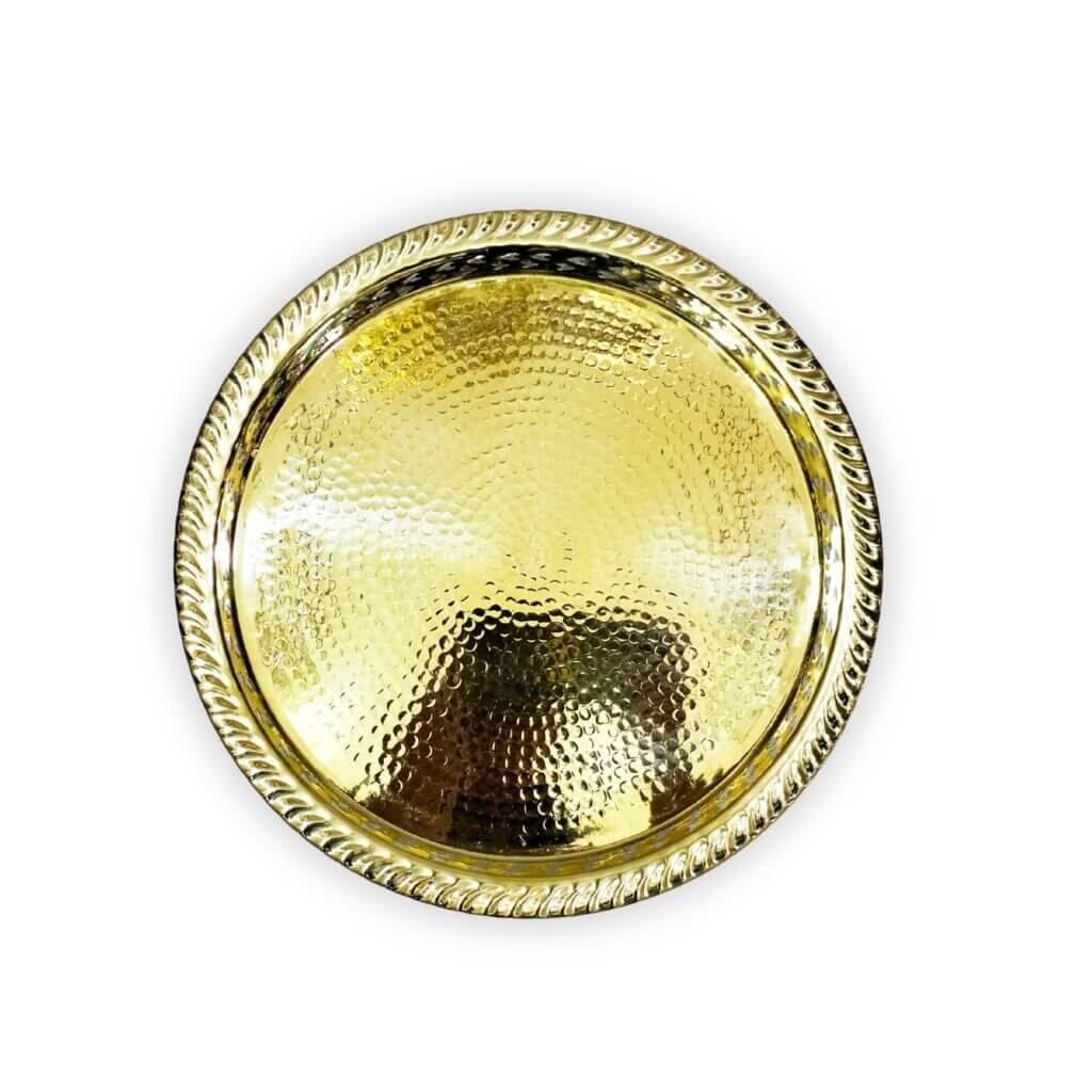 Hand Hammered Circle Tray with Feet – Traditional Silver-Plated Brass image 18