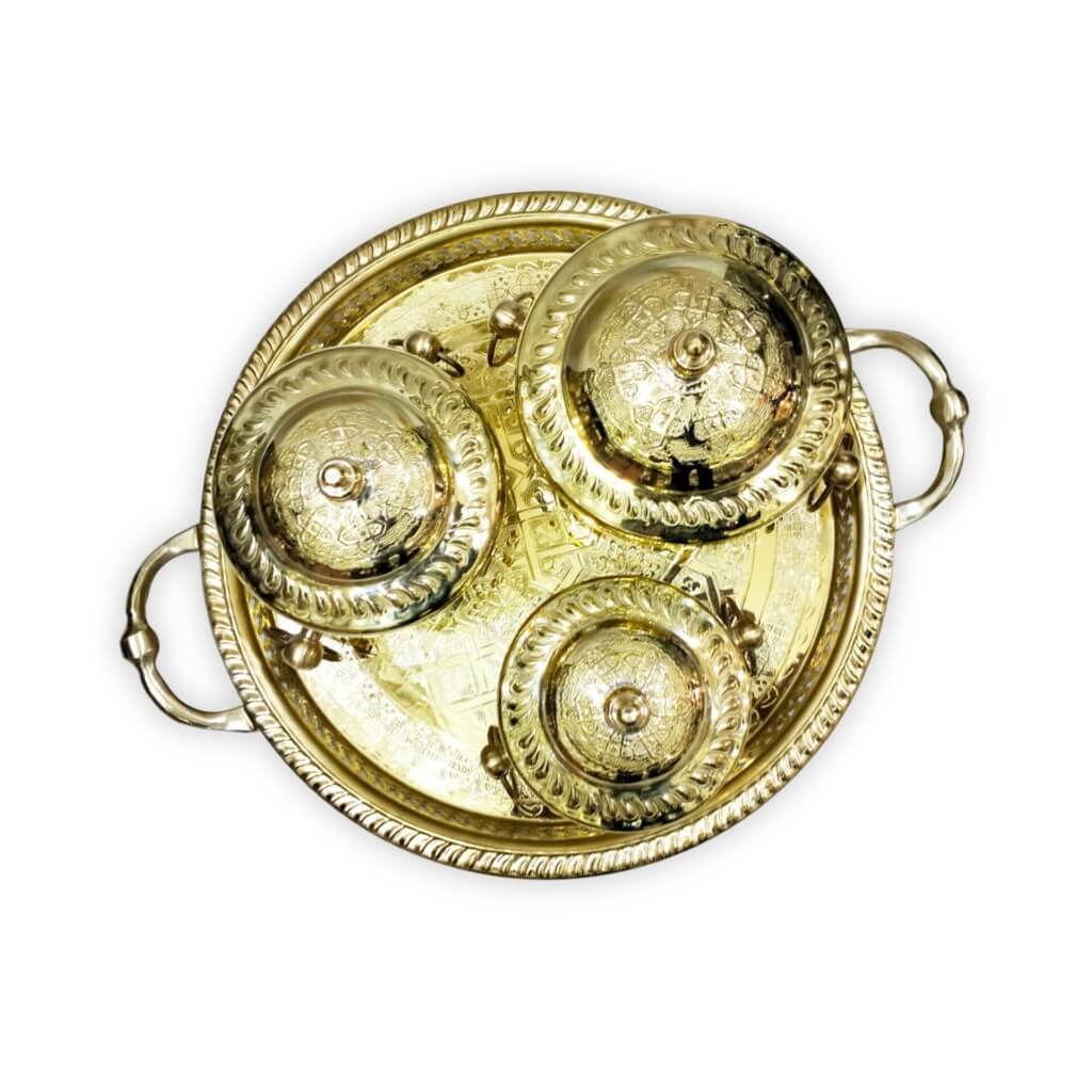 Hand-Engraved Brass Sugar Bowl Set – 4-Piece Collection with Serving Tray image 5