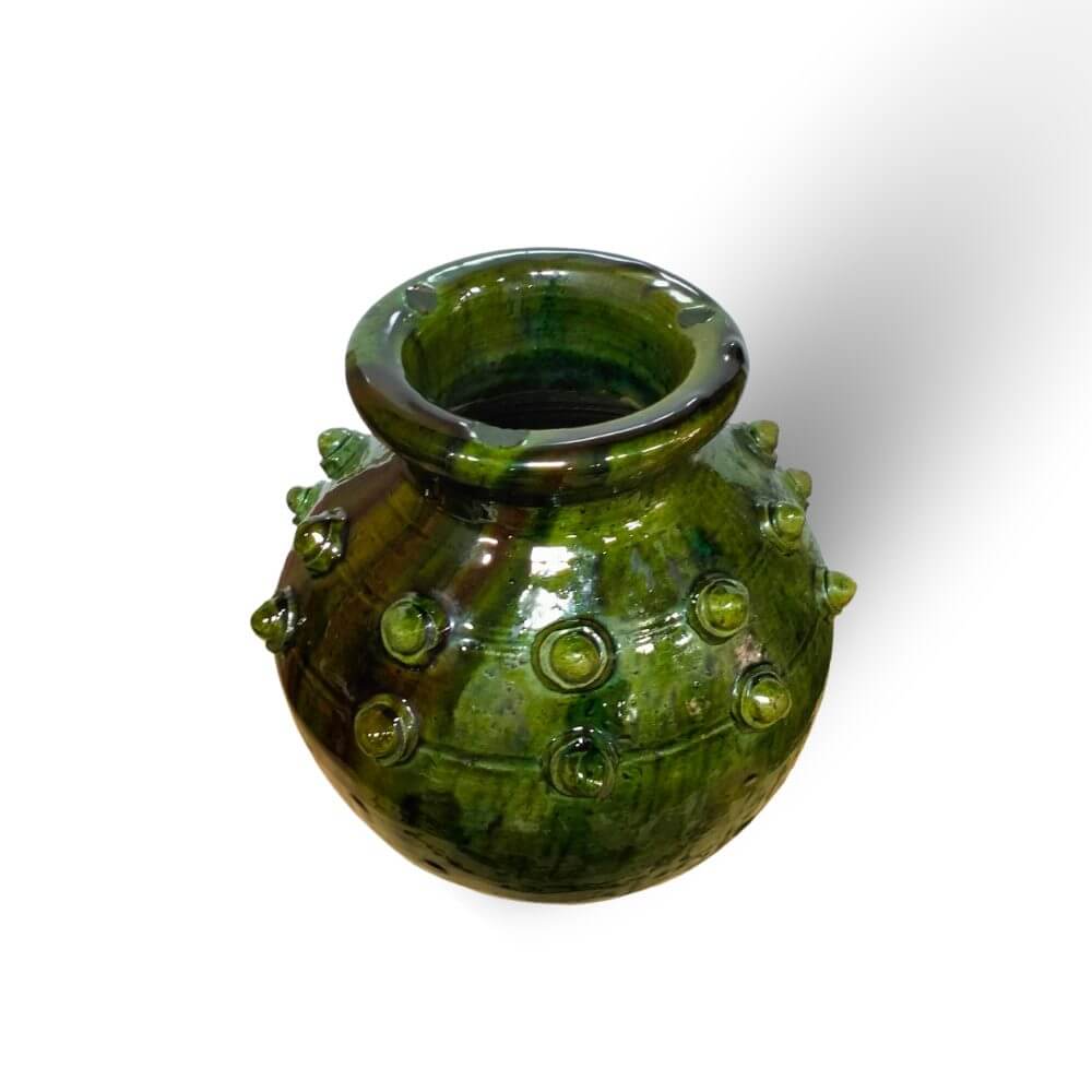 Authentic Tamegroute Pottery Vase – Handmade Green Ceramic with Studs 30cm image 8