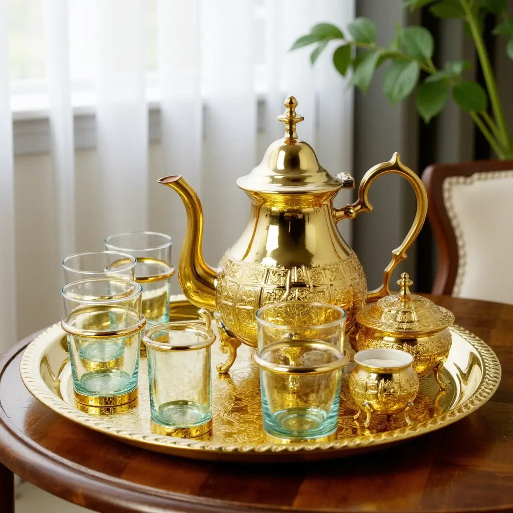 Hand-Engraved Brass Tea Set – Traditional 9-Piece Ceremonial Collection image 5