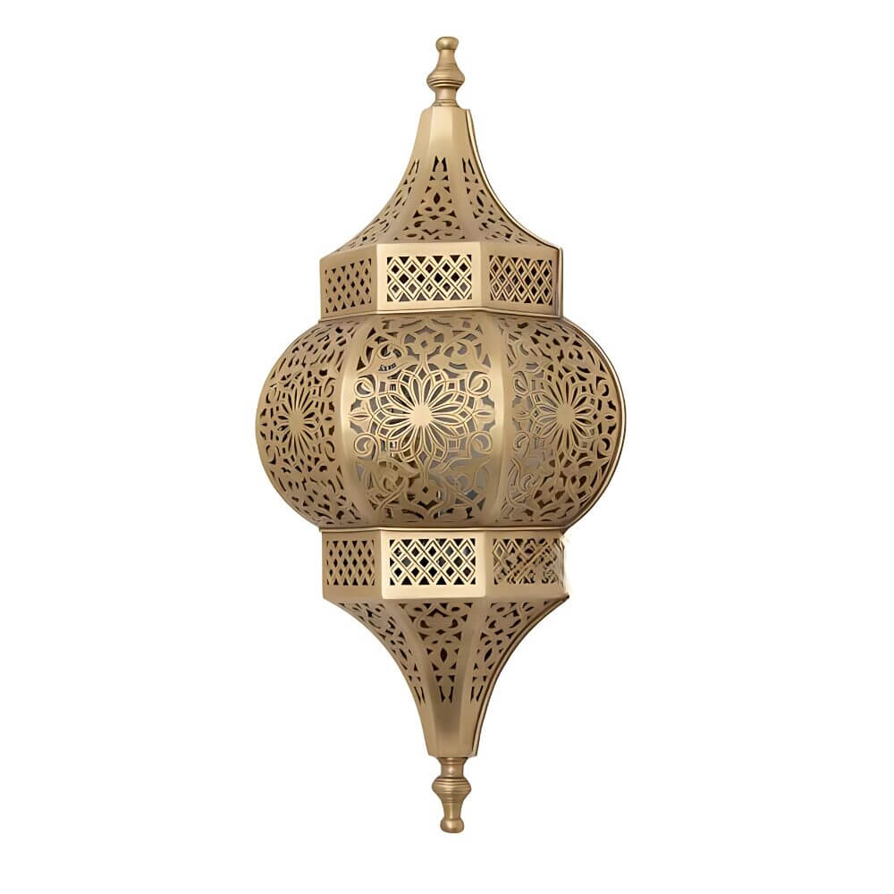 Brass Wall Sconce 17.3″ – Hand-Engraved Oriental Lantern with Floral Filigree image
