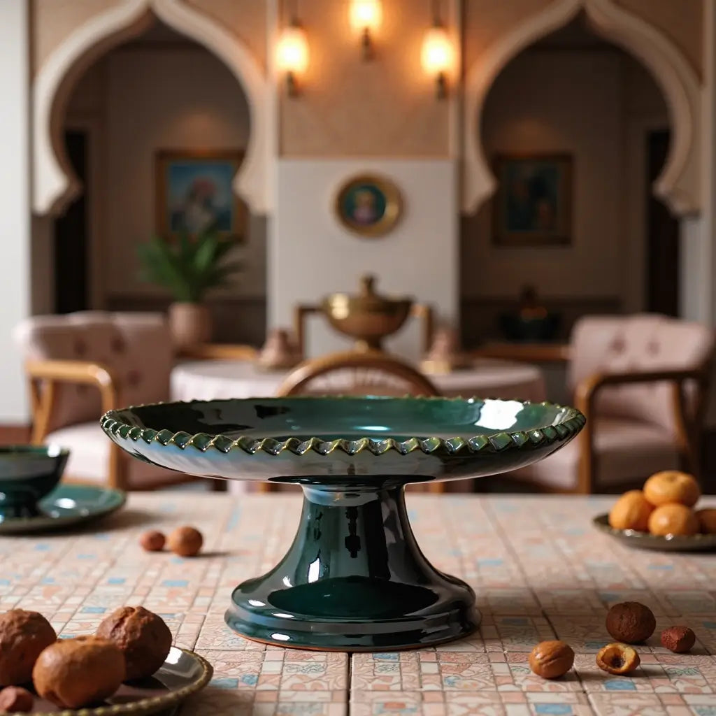 Handcrafted Tamegroute Ceramic Cake Stand with Scalloped Edge, 24cm image