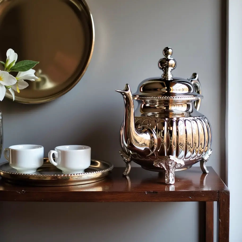 Handcrafted Ribbed Silver Teapot – Ornate Feet Design image 6