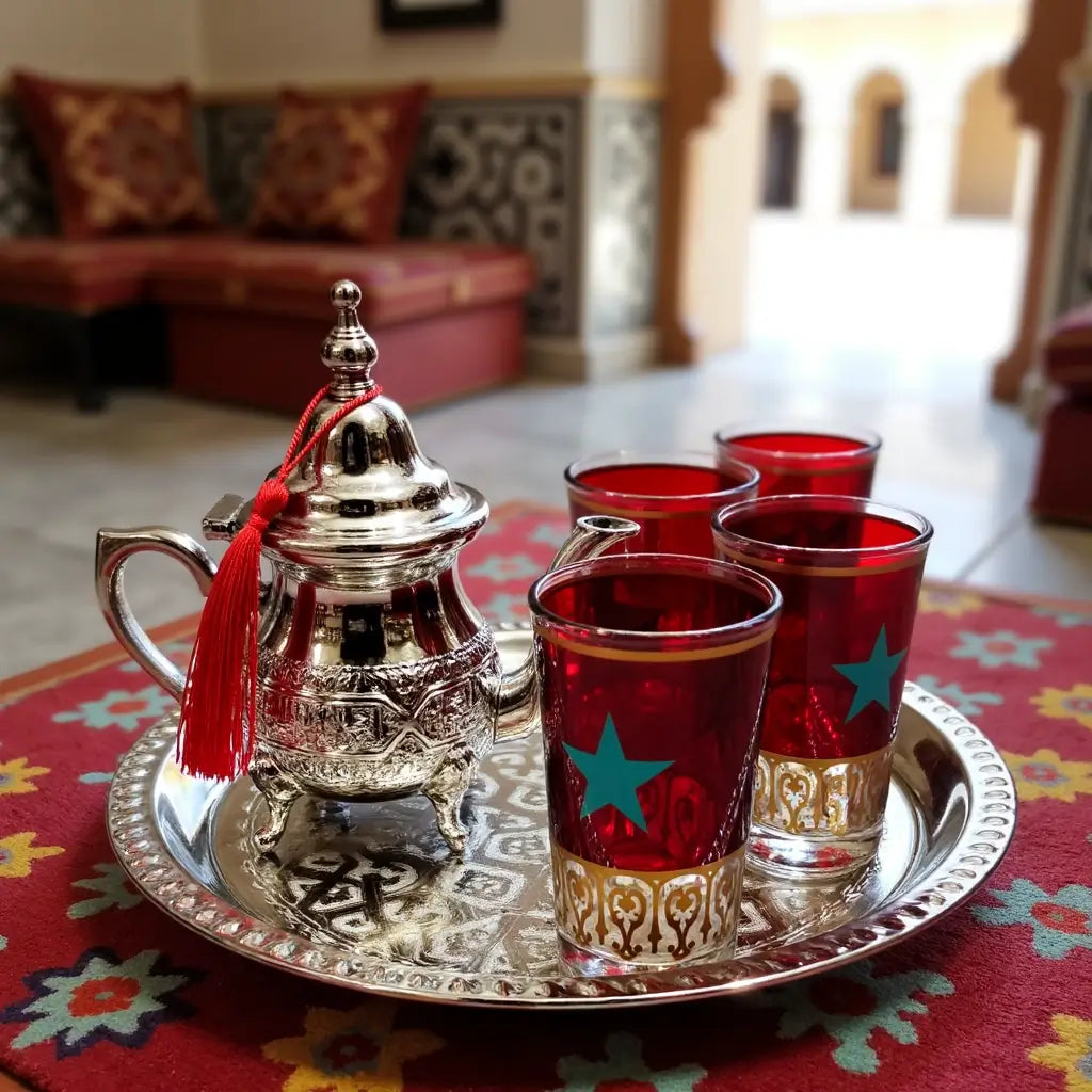 Silver-Plated Tea Set with Flag-Decorated Glasses – 5-Piece Service image 9