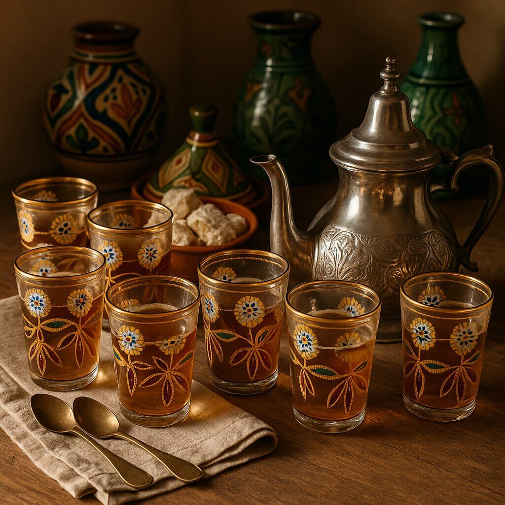 Hand-Painted Floral Tea Glasses Set of 6 – Gold Rim Moroccan Style image 4