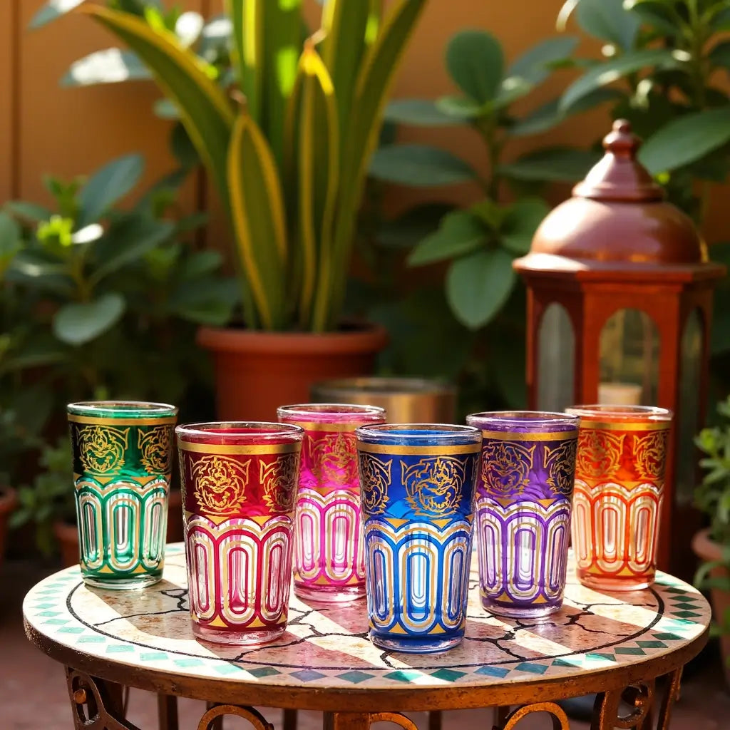 Hand-Painted Multicolor Tea Glasses Set of 6 – Gold Arabesque Design image 4
