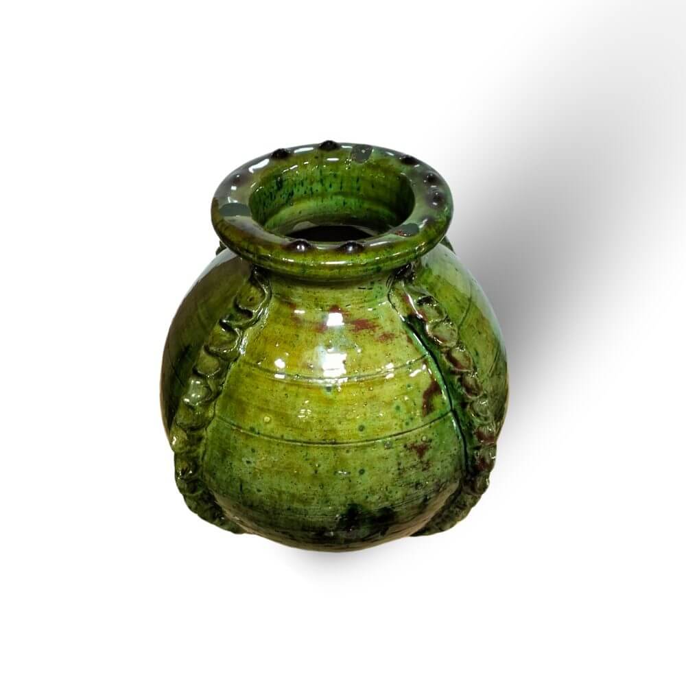 Traditional Ceramic Vase with Raised Patterns – Handmade Green Pottery 30cm image 9