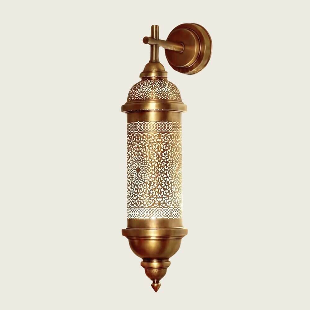 Brass Wall Sconce 17.5″ – Hand-Engraved Cylindrical Lantern with Floral Filigree image 3