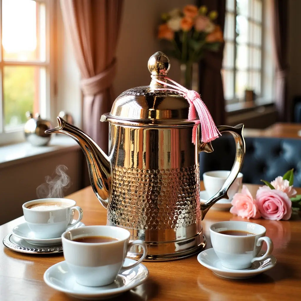 Hammered Brass Coffee Pot Silver-Plated – Traditional Stand image 5