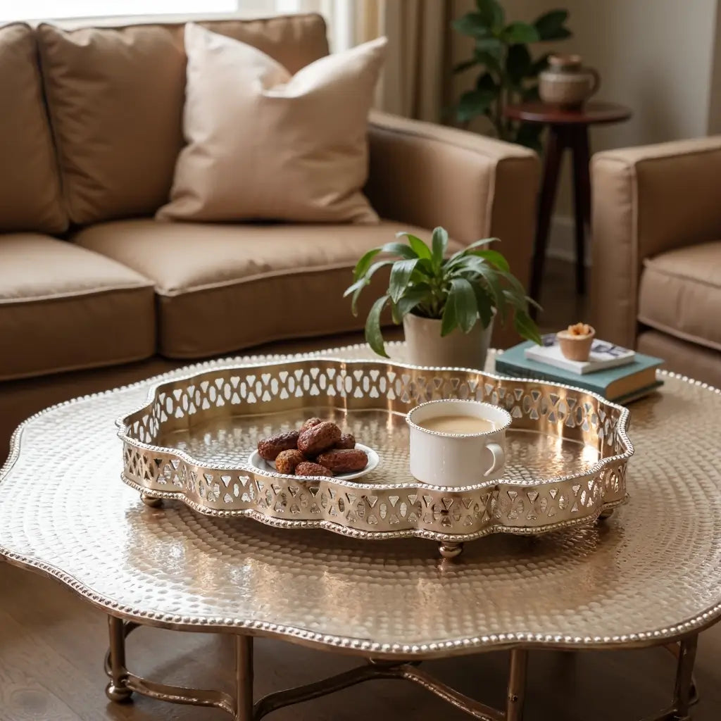 Hand-Hammered Oval Silver Serving Tray with Ornate Filigree Border image 10
