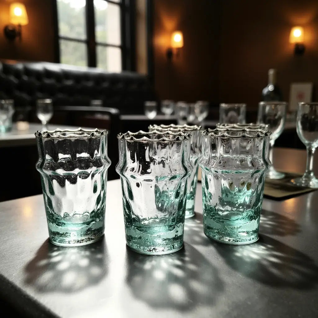 Traditional Handblown Diamond Pattern Tea Glasses – Blue-Green Set of 6 image 6