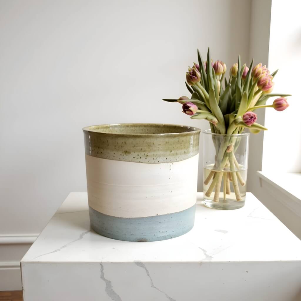 Tricolor Tamegroute Indoor Planters – Handmade Ceramic Pots Set image