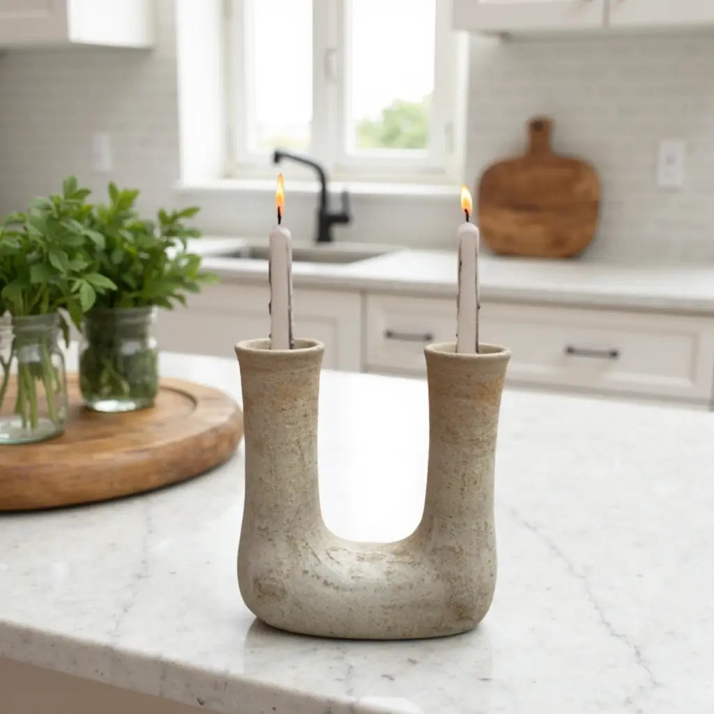 Tamegroute U-Shaped Double Candleholder – Handmade Ceramic Art Piece image 6