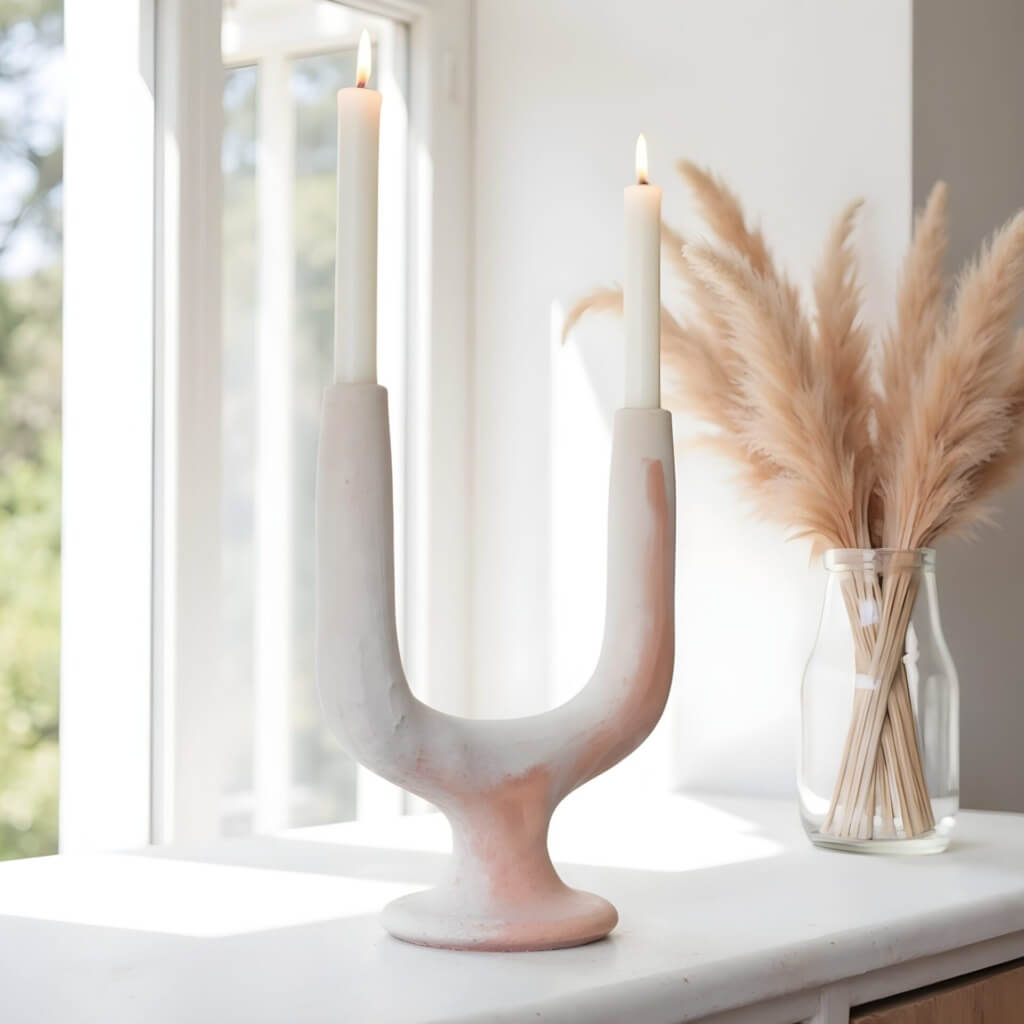 Handcrafted Twin Arc Candlestick Holder – Tamegroute Ceramic Collection image