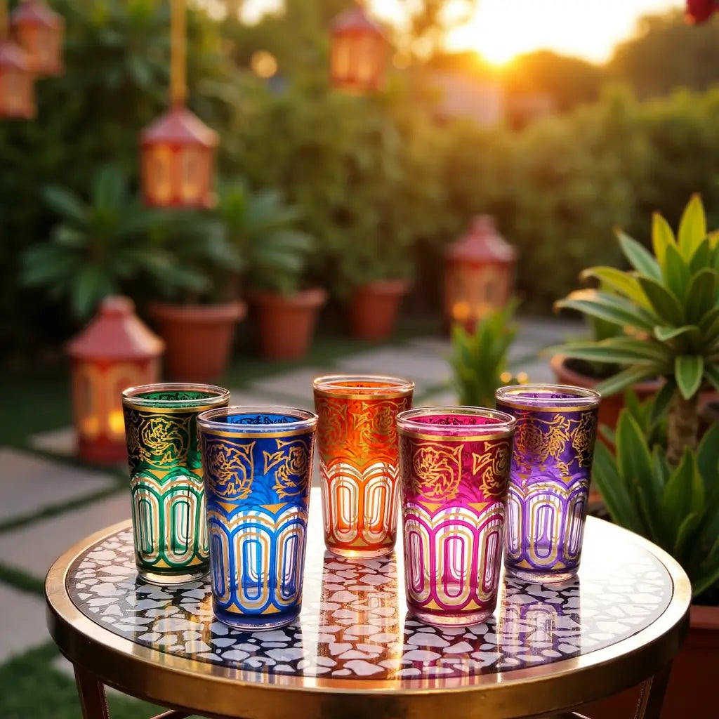 Hand-Painted Multicolor Tea Glasses Set of 6 – Gold Arabesque Design image 6