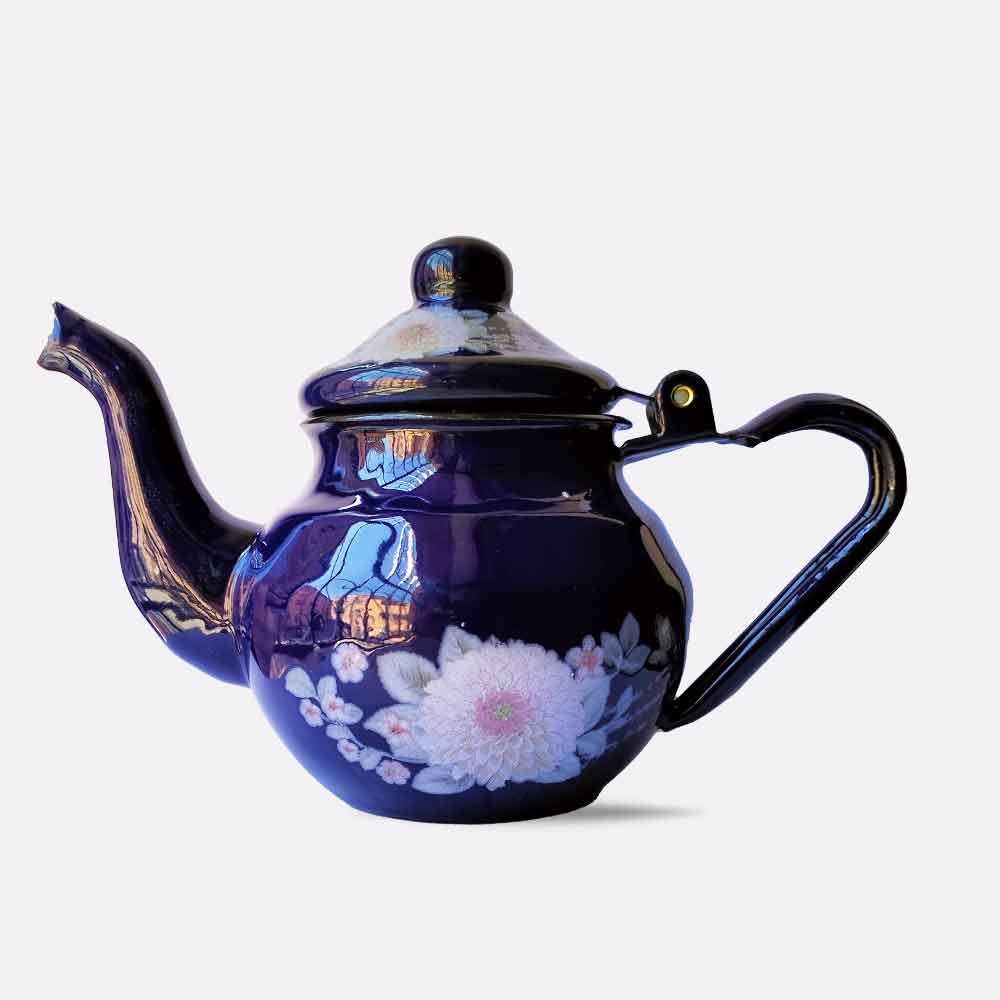 Handcrafted Enameled Teapot – Blue Floral Design 500ml image