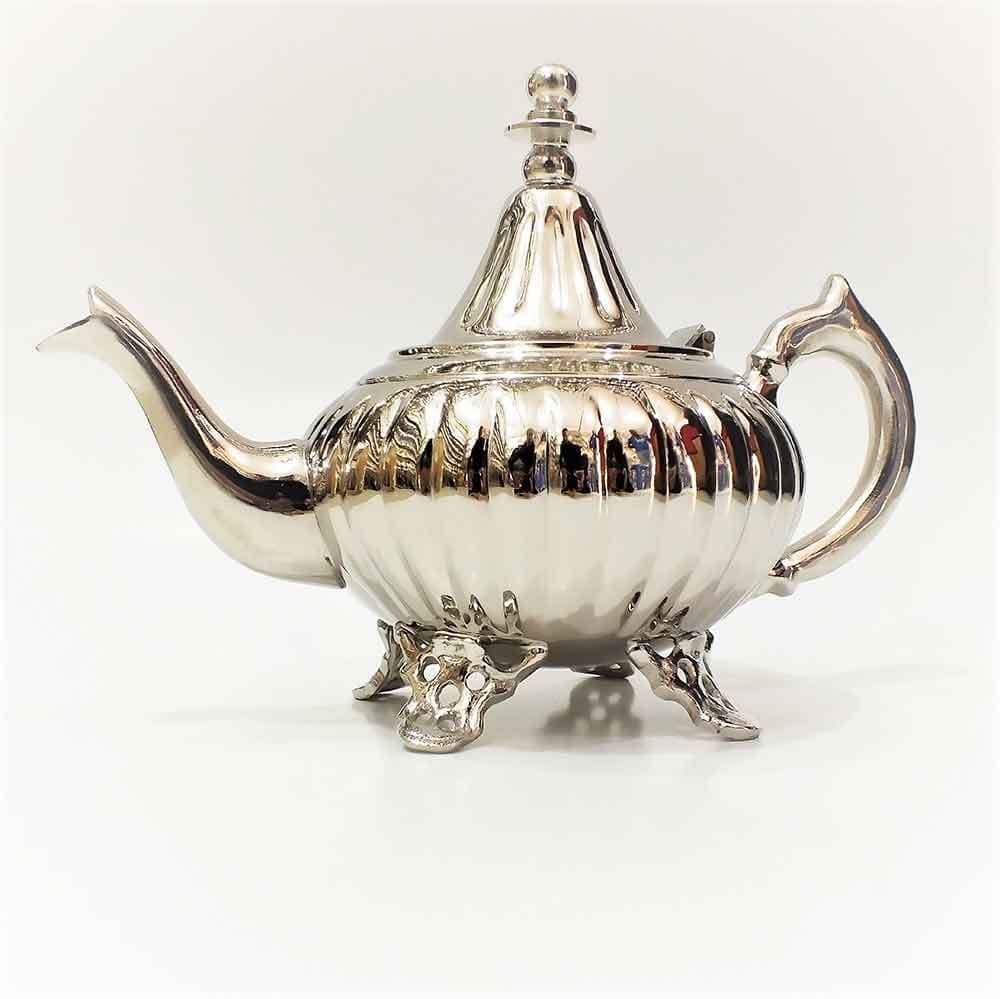 Ribbed Silver Teapot with Vertical Pattern – Footed Design image
