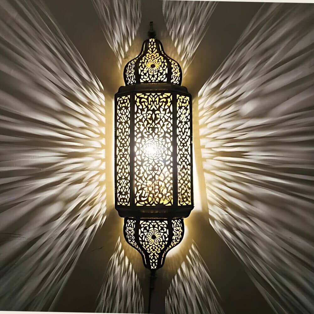 Brass Palace Sconce Light – Tall Hand-Engraved Wall Lamp, 23.6″ Height image 2