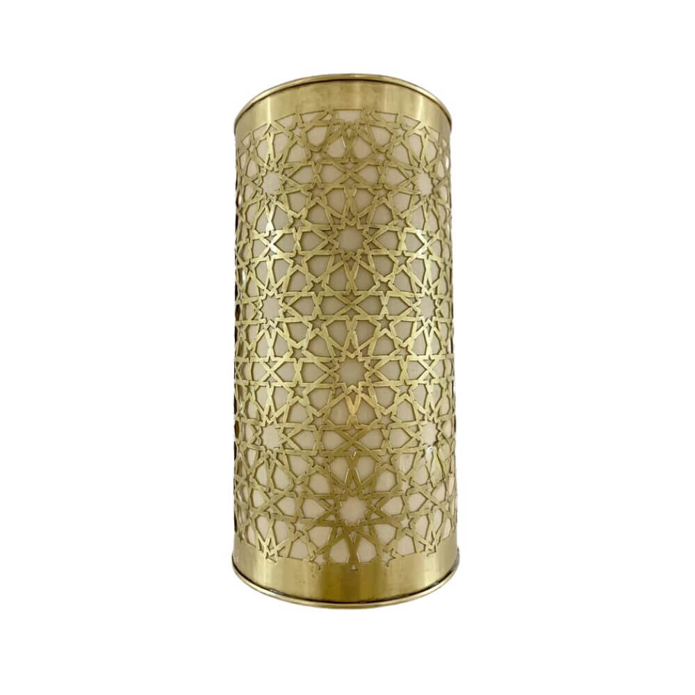 Brass Outdoor Sconce – Hand-Engraved Cylinder Light, 11.8″ Height image