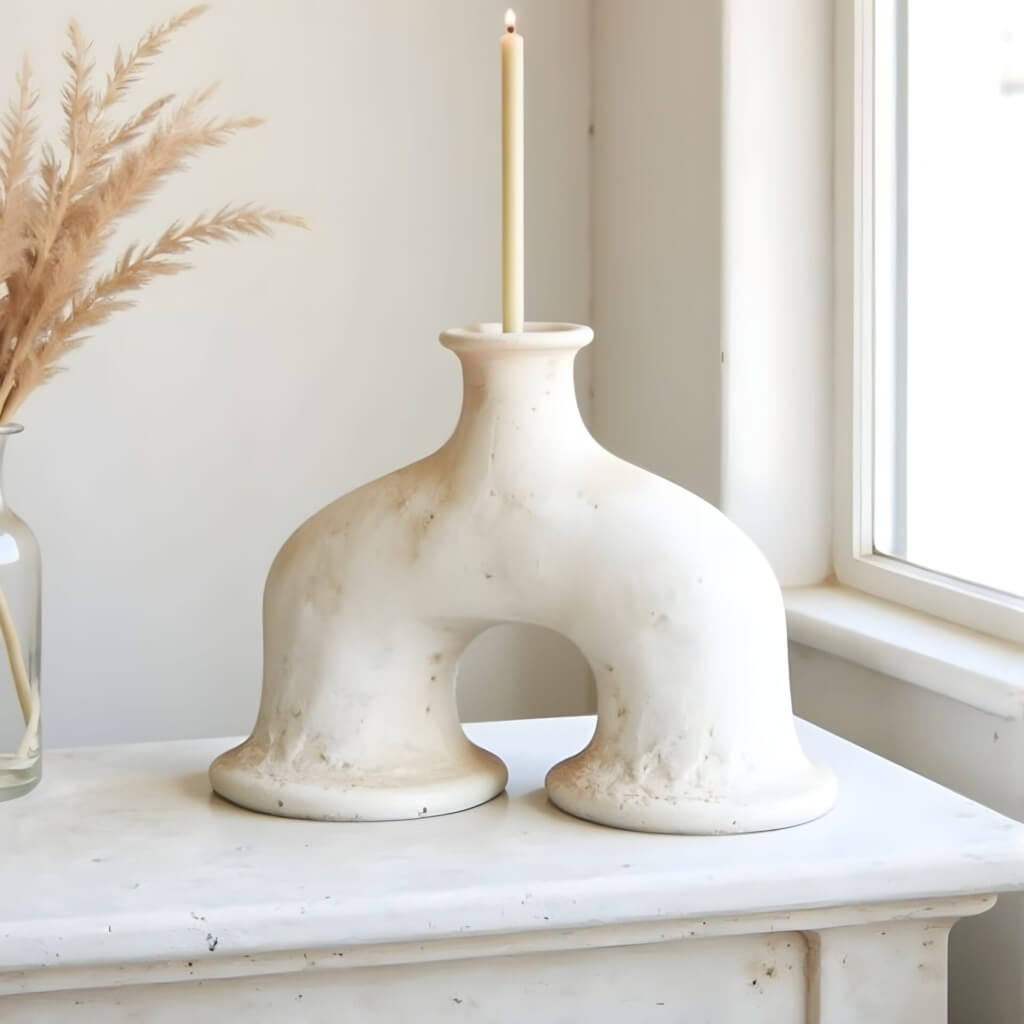 Tamegroute Arch Candleholder – Handmade White Ceramic Statement Piece image