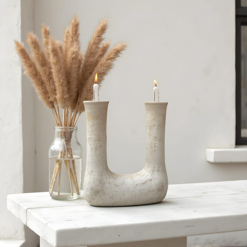 Tamegroute U-Shaped Double Candleholder – Handmade Ceramic Art Piece image