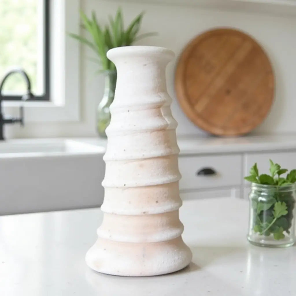 White Tamegroute Ceramic Spiral Candle Holder 35cm – Sculptural Tower image 6