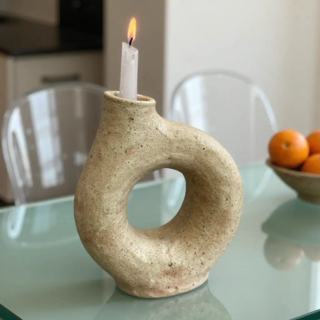 Handcrafted Tamegroute Ceramic Ring Candleholder – Modern Minimalist Decor image 6