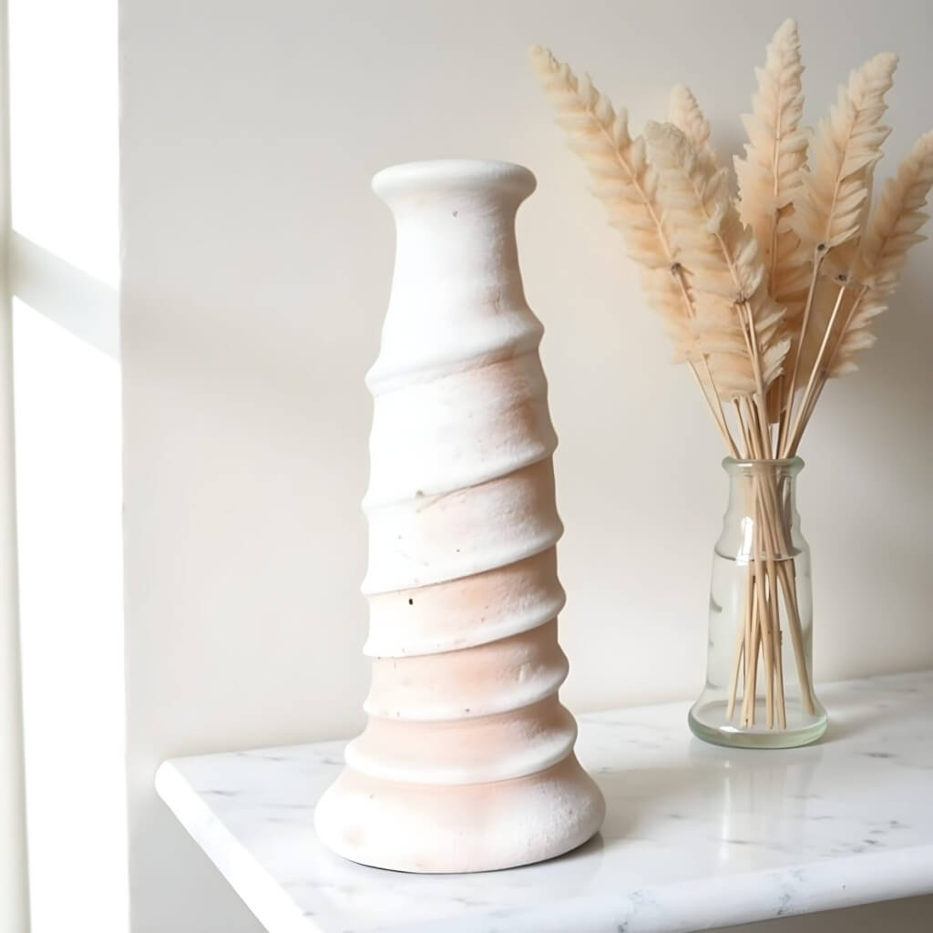White Tamegroute Ceramic Spiral Candle Holder 35cm – Sculptural Tower image