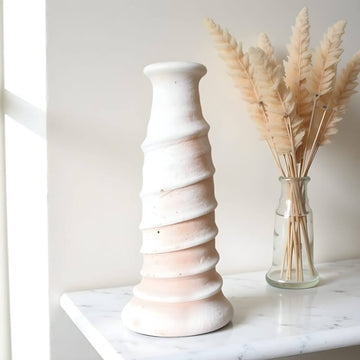 White Tamegroute Ceramic Spiral Candle Holder 35cm – Sculptural Tower image