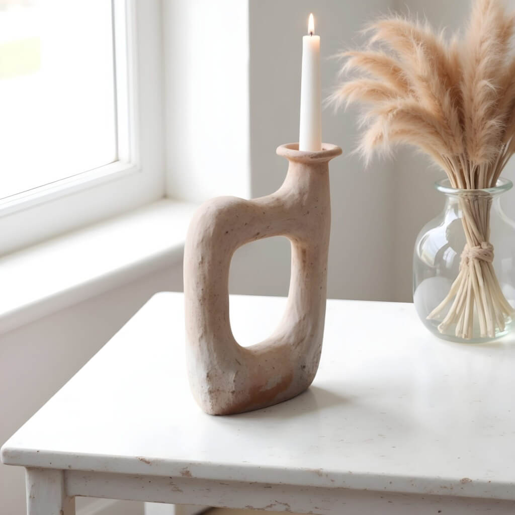 Sculptural Square Ceramic Candle Holder 36cm – Tamegroute Artisan Collection image