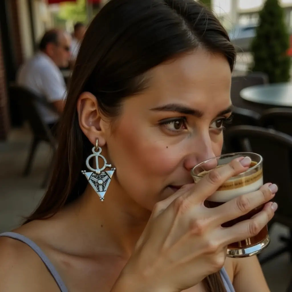 Handcrafted Berber Fibula Triangle Earrings – Sterling Silver Jewelry image 3