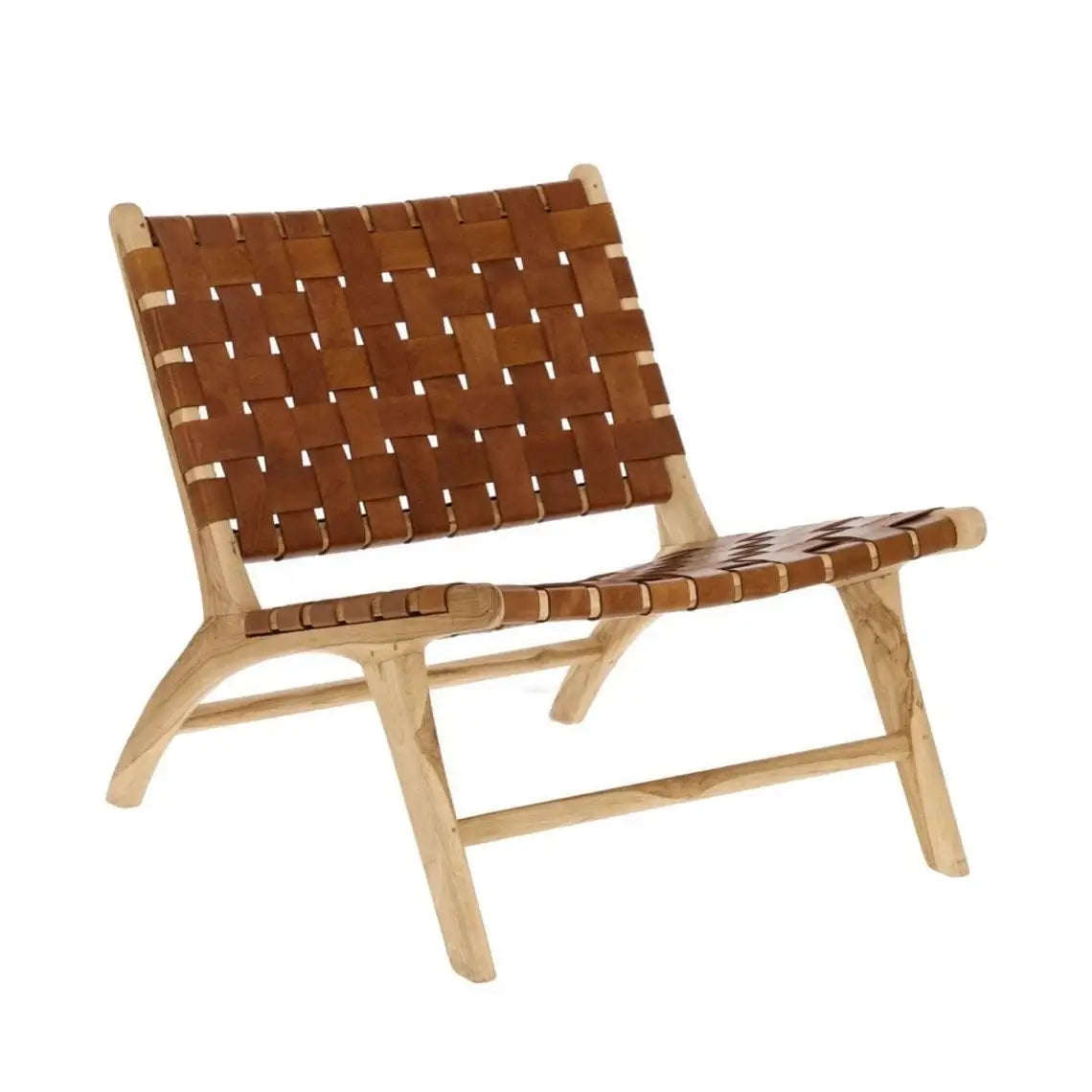Handcrafted Leather Woven Lounge Chair – Mid-Century Modern Teak Frame image 2