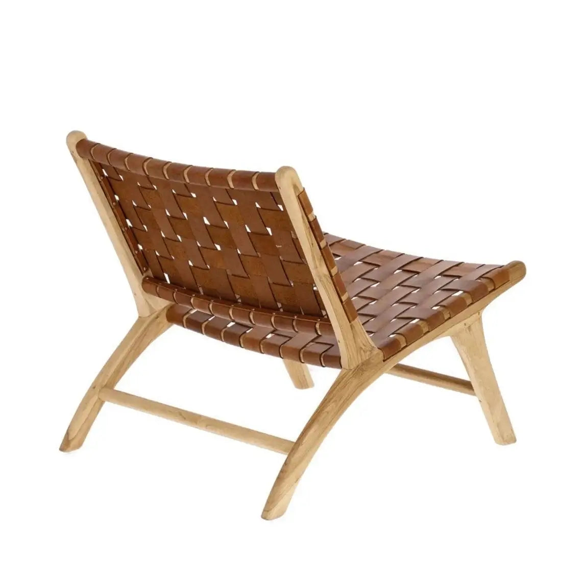 Handcrafted Leather Woven Lounge Chair – Mid-Century Modern Teak Frame image 6