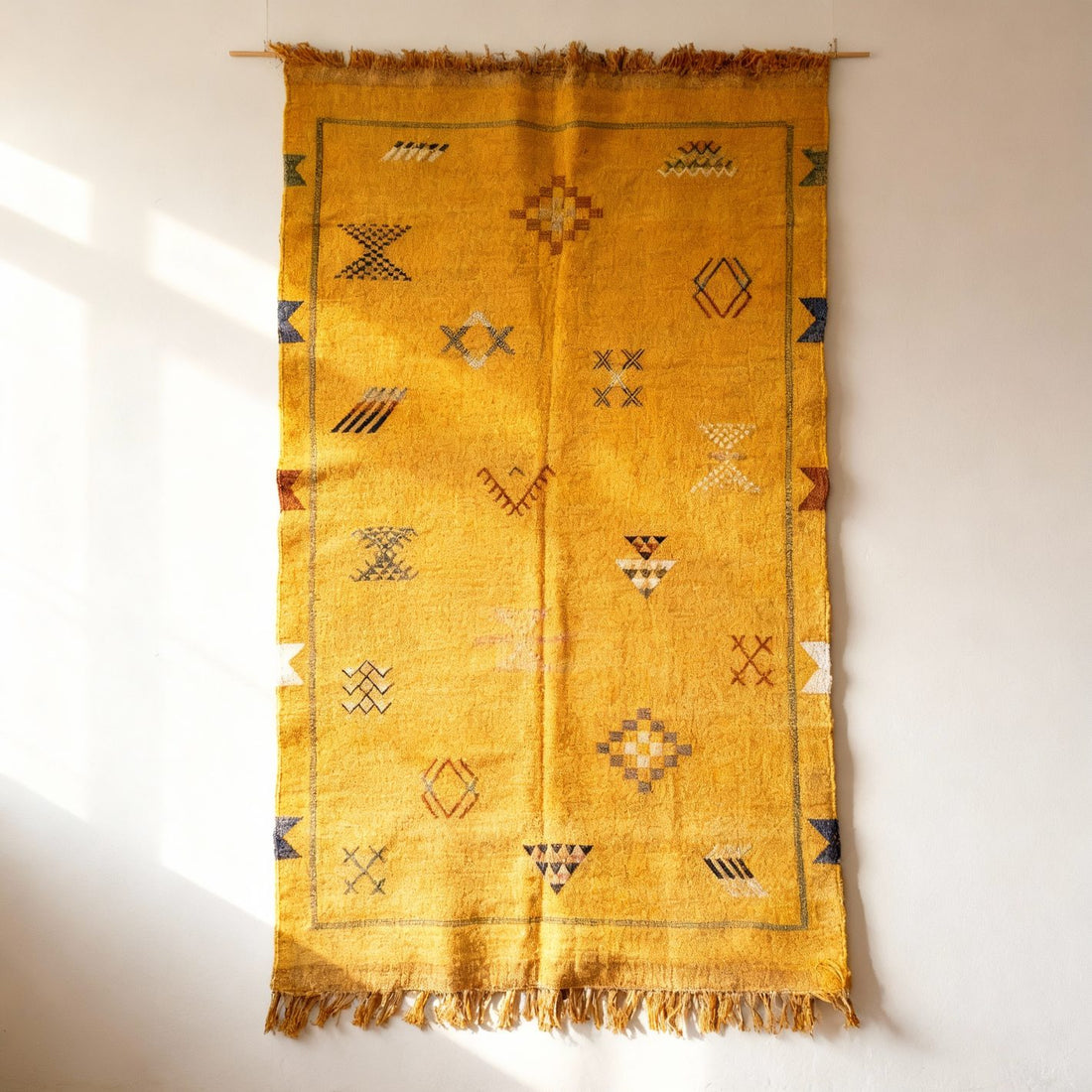 Handwoven Yellow Cactus Silk Rug 3×5 – Moroccan Tribal Wool Carpet image