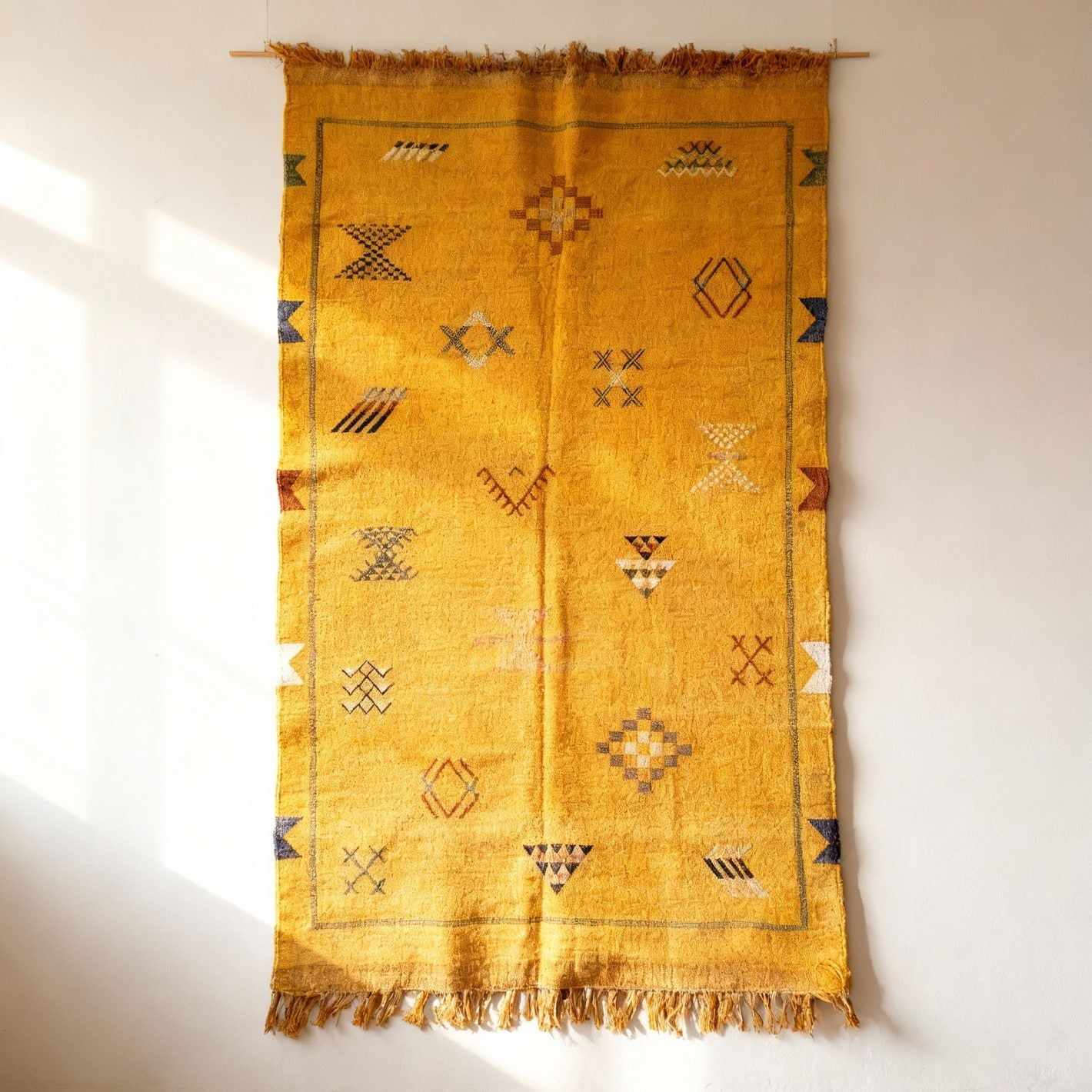 Handwoven Yellow Cactus Silk Rug 3×5 – Moroccan Tribal Wool Carpet image