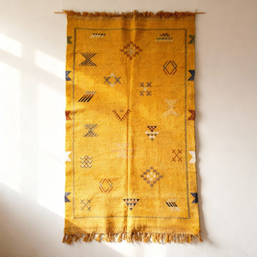 Handwoven Yellow Cactus Silk Rug 3×5 – Moroccan Tribal Wool Carpet image