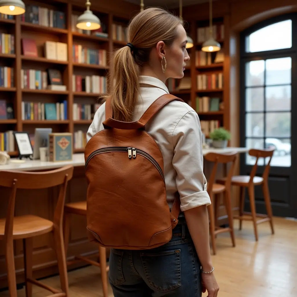 Brown Leather Backpack Purse – Handcrafted 15.7″ Laptop Bag image 4